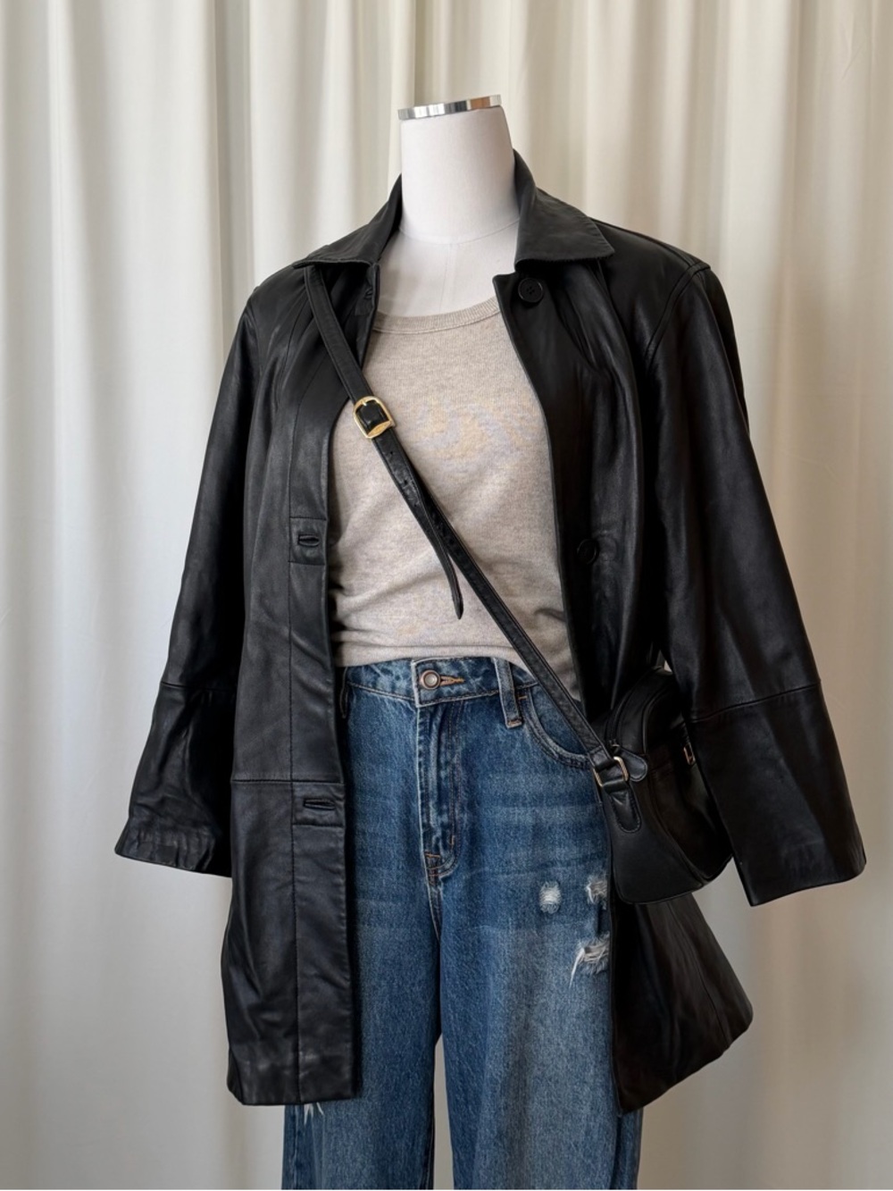 Vintage 2000s Anne Klein Leather Jacket Black Small Minimalist. - Picture 5 of 14